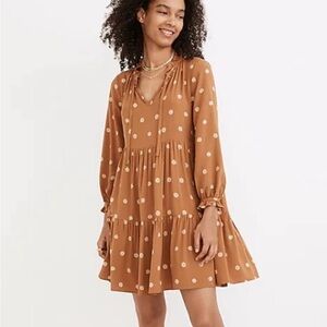 MADEWELL tie-neck tiered mini dress in bloom dot warm hickory XXS